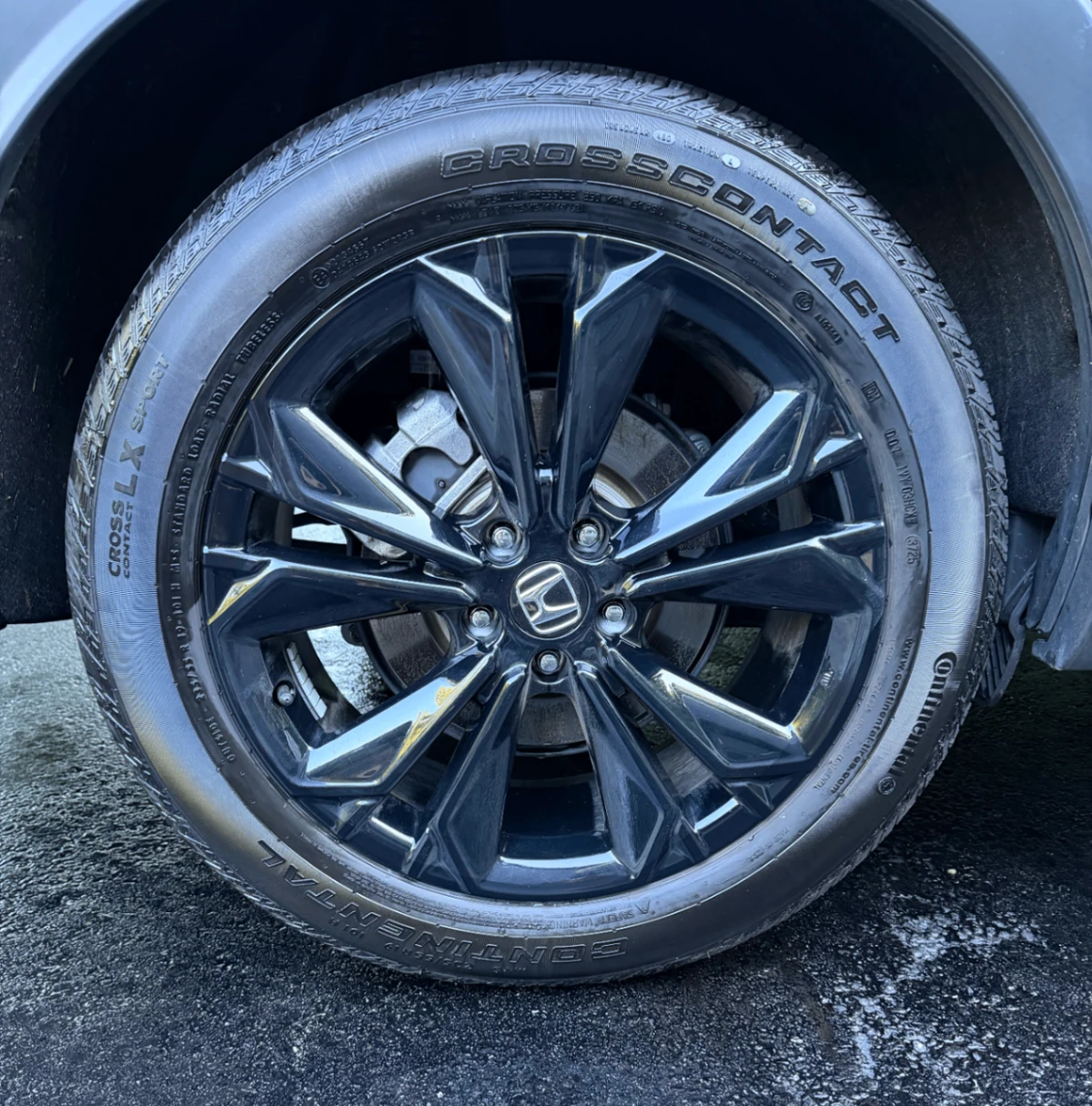 Clean alloy wheel with freshly dressed tire after Bluefin detailing